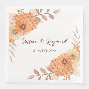 Boho Chic Orange Floral Wedding  Napkin