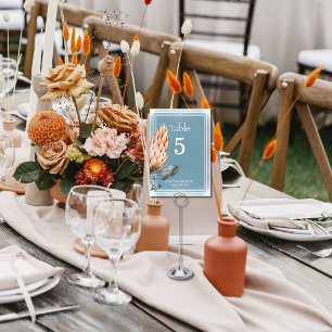 Boho Chic Orange Flower Smokey Blue Wash Table Number