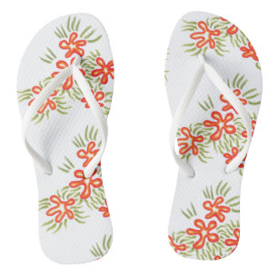 Boho Chic Orange Red Floral Artsy Pattern Thongs