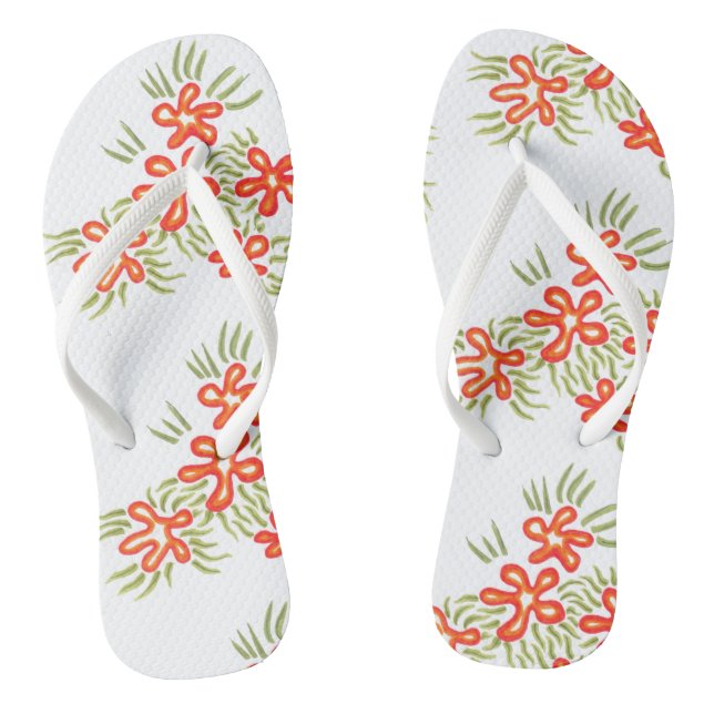 Boho Chic Orange Red Floral Artsy Pattern Thongs (Footbed)