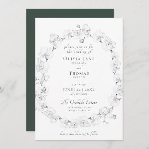 Boho Chic Orchid Floral Wreath Green Art Wedding Invitation