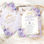 Boho Chic Pampas Purple Lilac Floral Quinceañera Invitation<br><div class="desc">Personalise this boho chic Quinceañera invitation with your own wording easily and quickly, simply press the customise it button to further re-arrange and format the style and placement of the text.  Featuring elegant watercolor purple lilac, lavender roses and earthy tone pampas grass. Matching items available in store! (c) The Happy...</div>