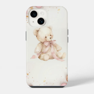 Boho Chic Pastel Pink and Brown Teddy Bear iPhone 14 Case
