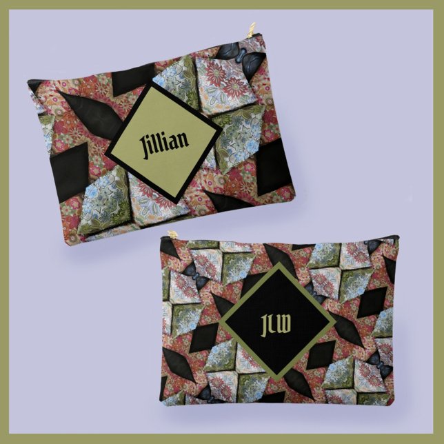 Boho Chic Patchwork Multi Colour Black Accents Accessory Pouch (Creator Uploaded)