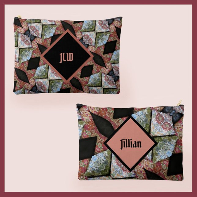 Boho Chic Patchwork Multi Colour Name & Initials Accessory Pouch (Creator Uploaded)