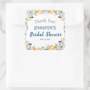 Boho Chic Peach Floral Bridal Shower Square Sticker