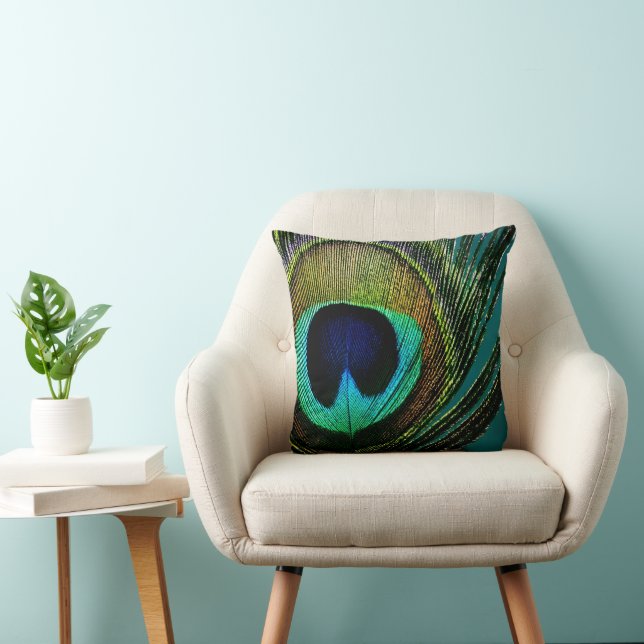 Boho Chic Peacock Feather Photography Modern Photo Cushion (Chair)