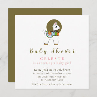 Boho chic pinata llama baby shower invitation card