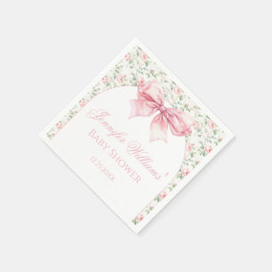 Boho chic pink bow floral baby girl shower paper napkin