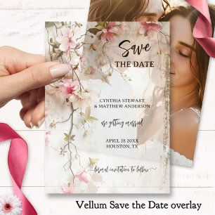 Boho Chic Pink Floral Save the Date Vellum Invitations