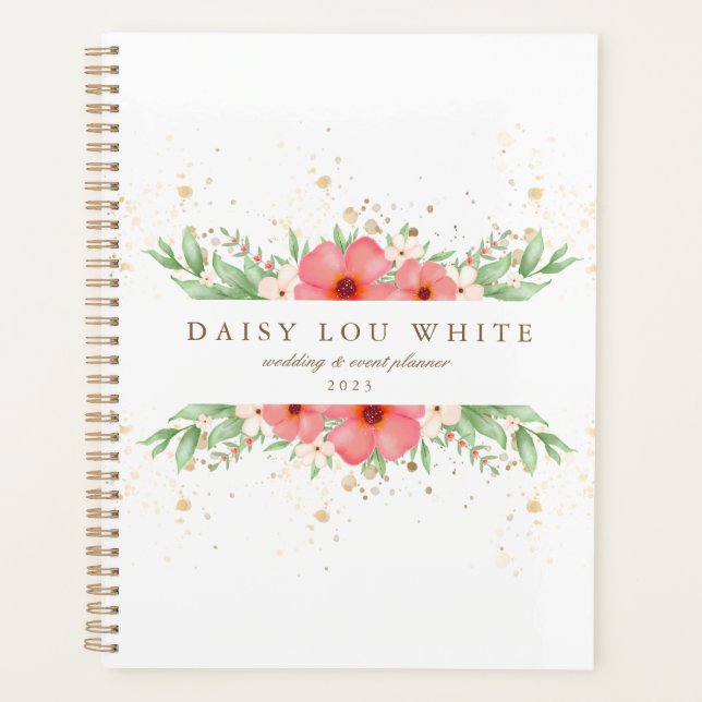 Boho Chic Pink & Ivory Greenery Floral Business Planner (Front)