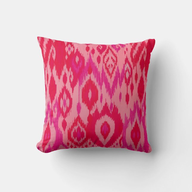 Boho Chic pink mauve fuchsia Ikat Tribal Tapestry Cushion (Front)
