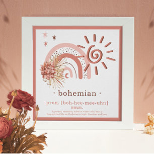 Boho Chic Pink Sun   Rainbow Bohemian Definition Poster