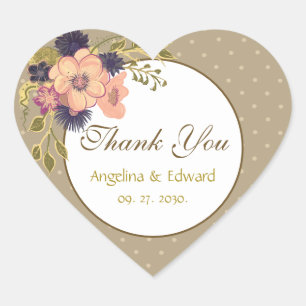 Boho Chic Pink Wedding Favour Heart Sticker