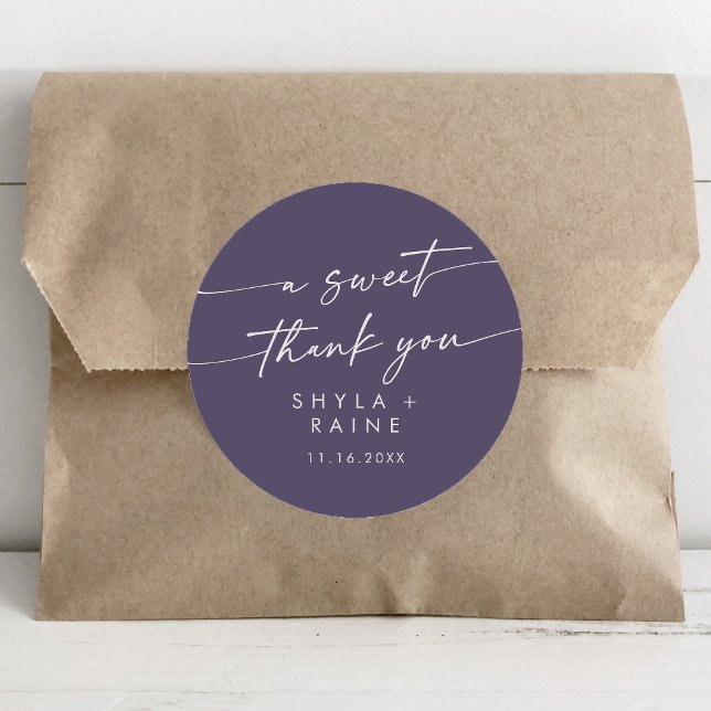 Boho Chic Plum Purple A Sweet Thank You Favour Classic Round Sticker (Creator Uploaded)