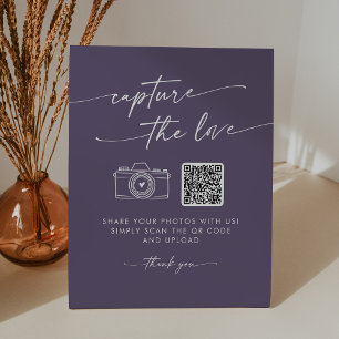 Boho Chic Plum Purple Capture the Love Wedding Pedestal Sign