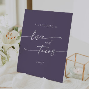 Boho Chic Plum Purple Love Taco Bar Wedding Pedestal Sign