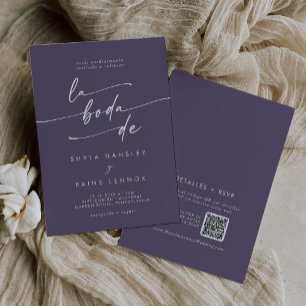 Boho Chic Plum Purple QR Code Spanish Wedding Invitation