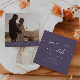 Boho Chic Plum Purple Square Photo Back Save The Date
