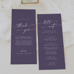 Boho Chic Plum Purple Thank You and Wedding Menu<br><div class="desc">This boho chic plum purple thank you and wedding menu is perfect for a minimalist wedding. The moody dark purple jewel tone modern bohemian design features simple rustic calligraphy with a unique yet classic style. Personalise the back of your menu table card with a thoughtful thank you note to your...</div>