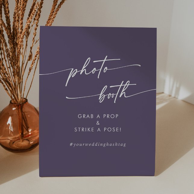 Boho Chic Plum Purple Wedding Photo Booth Pedestal Sign (Creator Uploaded)
