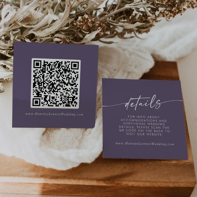 Boho Chic Plum Purple Wedding QR Code Details Enclosure Card (Creator Uploaded)