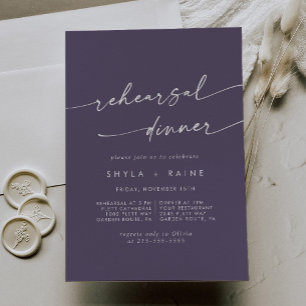 Boho Chic Plum Purple Wedding Rehearsal Dinner Invitation