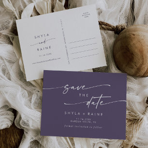 Boho Chic Plum Purple Wedding Save the Date Invitation Postcard