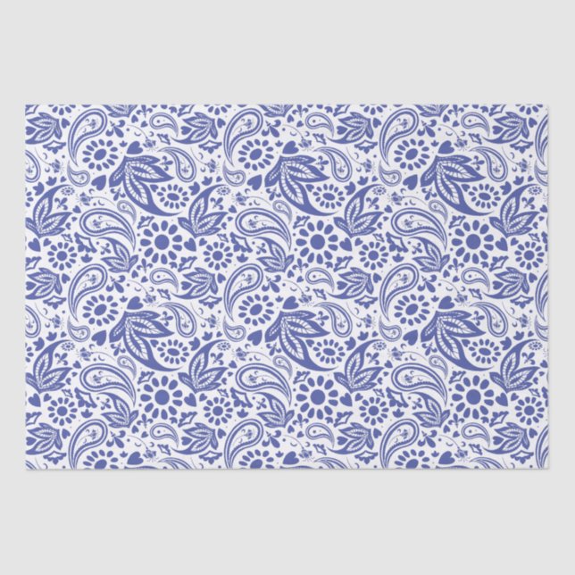 Boho Chic Pretty Blue White Paisley Pattern Tissue Paper (Front)