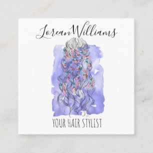 Boho Chic Purple Bride Hairstyle Watercolor Floral Appointment Card