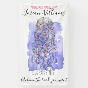Boho Chic Purple Bride Hairstyle Watercolor Floral Banner