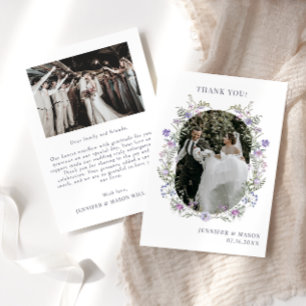 Boho chic purple flower arch Wedding Photo Thank You Card