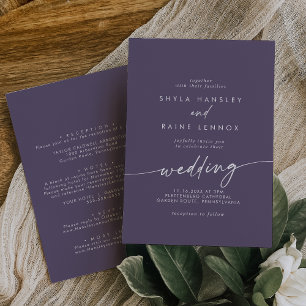 Boho Chic Purple Plum Front and Back Wedding Invitation