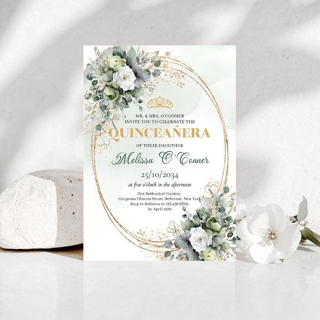 Boho Chic Quinceañera Watercolor Greenery Invite (Boho Chic Quinceañera Watercolor Greenery Invite)