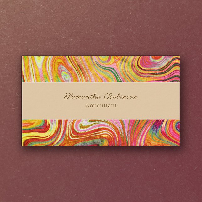 Boho Chic Rainbow Gold Grunge Swirling Abstract Business Card (Creator Uploaded)
