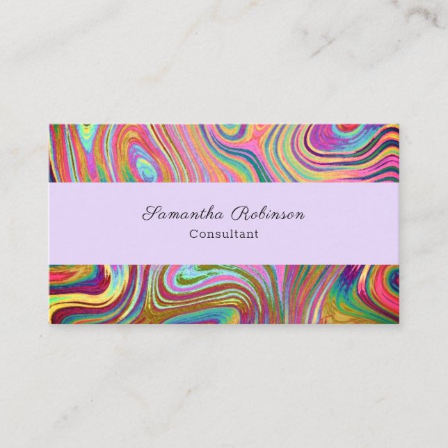 Boho Chic Rainbow Lavender Swirling Abstract Business Card (Front)