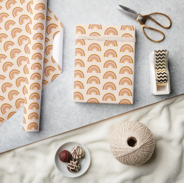 Boho Chic Rainbow Pattern in Blush and Terracotta Wrapping Paper (Crafts)
