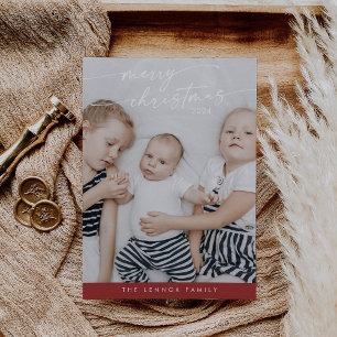 Boho Chic Red Cute Unique Photo Christmas Holiday Card