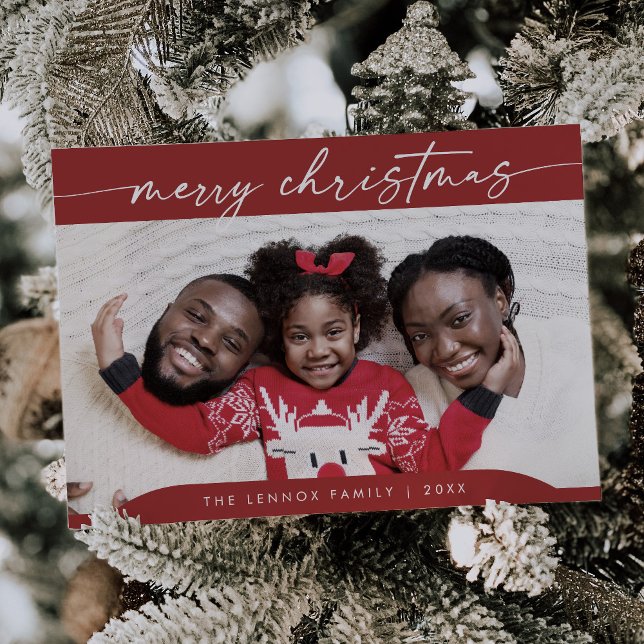 Boho Chic Red Easy Modern Photo Christmas Holiday Card (Creator Uploaded)