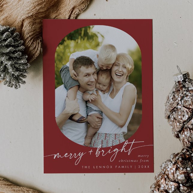 Boho Chic Red Merry Bright Photo Christmas Holiday Card (Creator Uploaded)