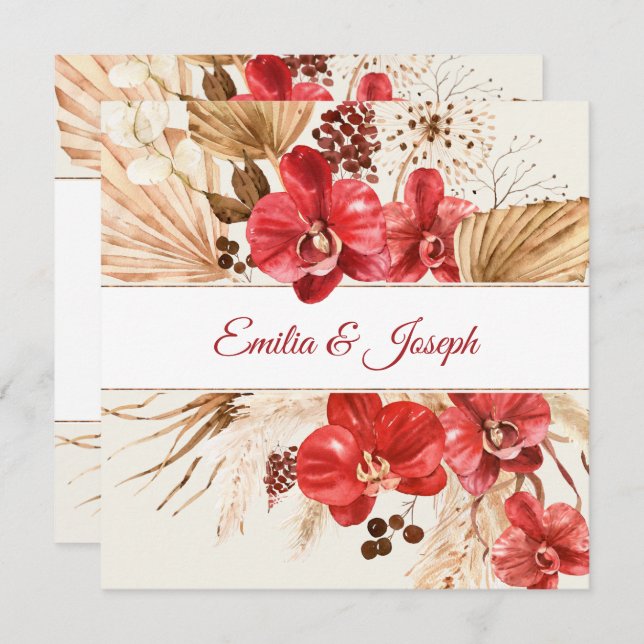 Boho chic red orchid fall custom Wedding Invitation (Front/Back)