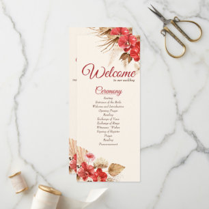 Boho chic red orchid fall custom Wedding Program