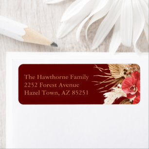 Boho chic red orchid fall custom Wedding Return Address Label