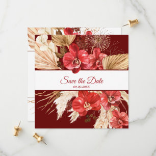 Boho chic red orchid fall custom Wedding Save The Date