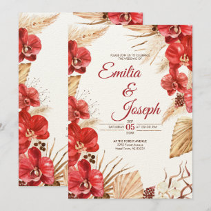 Boho chic red orchid fall Wedding Invitation