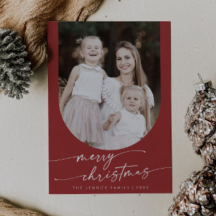 Boho Chic Red Photo Boho Family Christmas Holiday Card