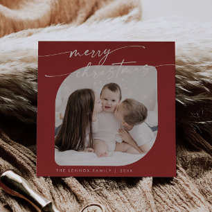 Boho Chic Red Photo Cute Family Christmas Holiday Card