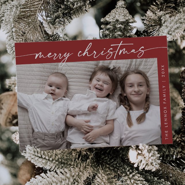 Boho Chic Red Photo Fun Family Christmas Holiday Card (Creator Uploaded)
