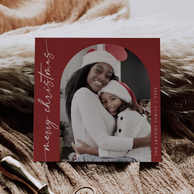 Boho Chic Red Photo Unique Merry Christmas Holiday Card (Creator Uploaded)