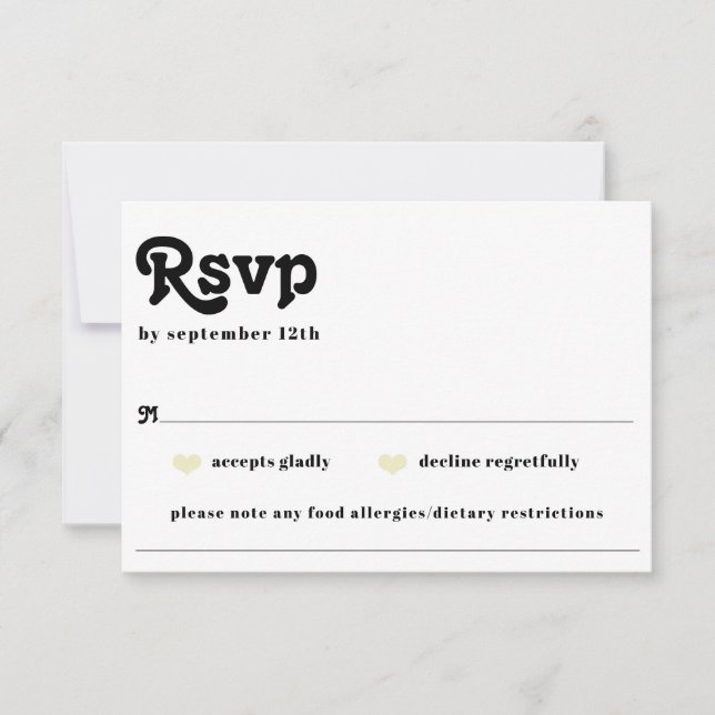 Boho Chic Retro 70's Wedding Food Allergy RSVP Card (Front)